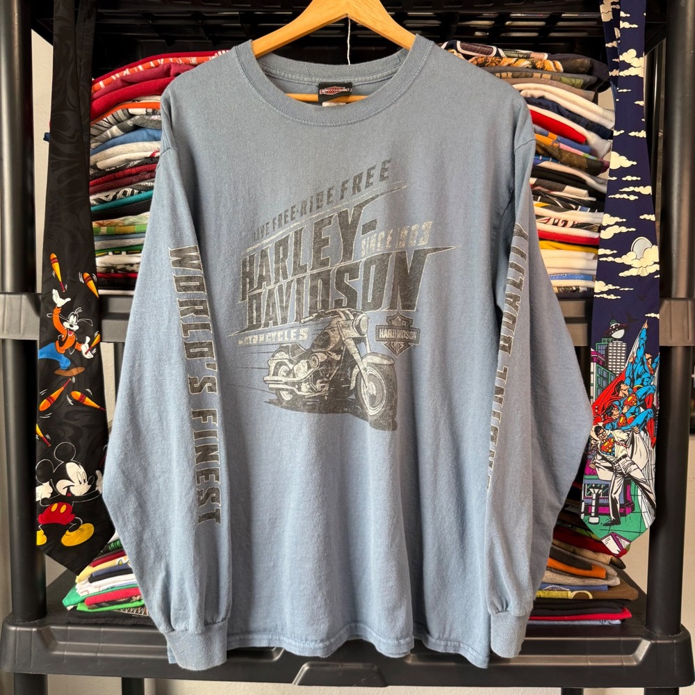 Y2K Blue Harley-Davidson Orlando Florida Long Sleeve Shirt Large